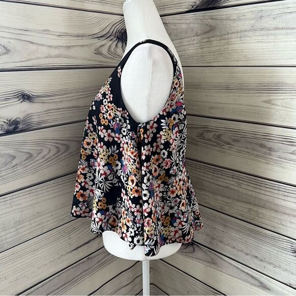 Zara Black Floral V Neck Swing Tank Top - Picture 7 of 10